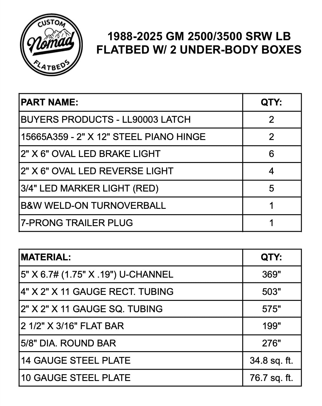 1988-2025 GM 2500/3500 Flatbed W/ 2 Under-Body Boxes
