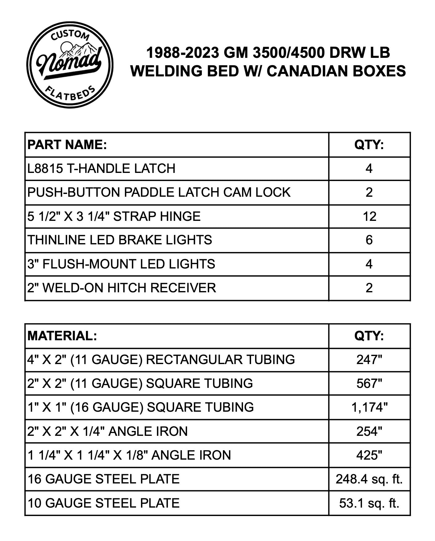 1988-2025 GM 3500 Welding Bed W/ Canadian Box