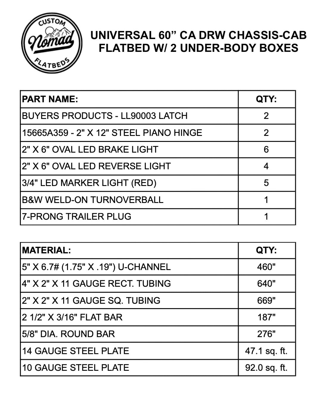 UNIVERSAL 60"CA Chassis-Cab 3500/5500 Flatbed W/ 2 Under-Body Boxes