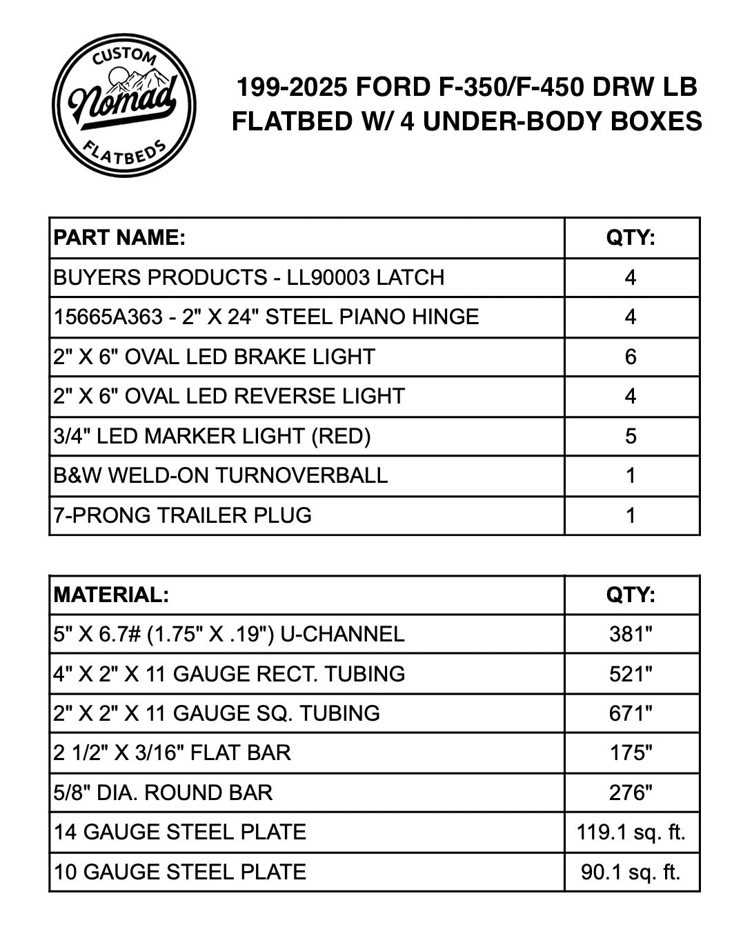 1999-2025 Ford F-350/F-450 Flatbed W/ 4 Under-Body Boxes