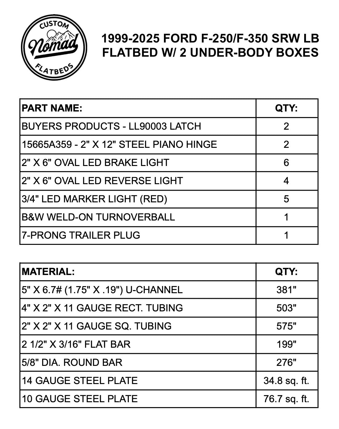 1999-2025 Ford F-250/F-350 Flatbed W/ 2 Under-Body Boxes