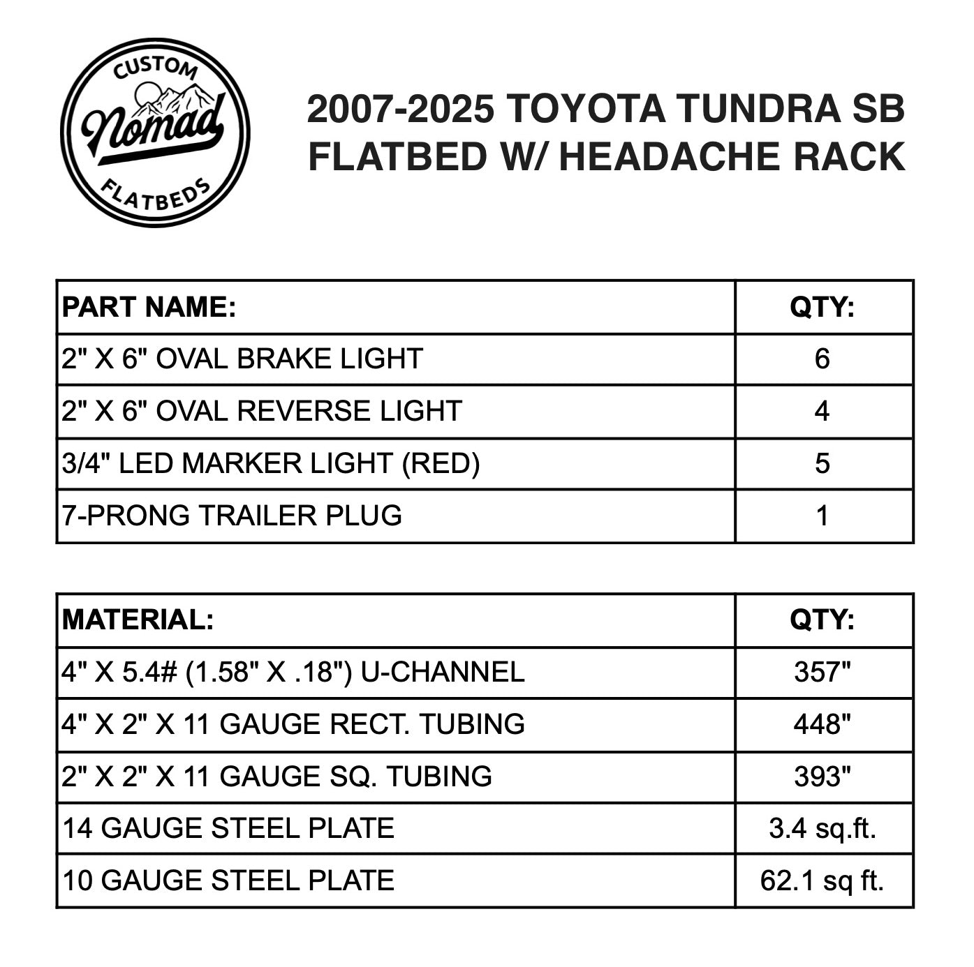 2007-2025 Toyota Tundra Flatbed W/ Headache Rack