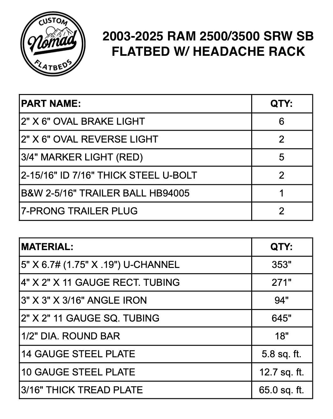 2003-2025 Ram 2500/3500 Flatbed W/ Headache Rack