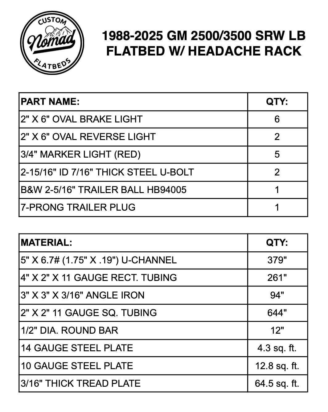 1988-2025 GM 2500/3500 Flatbed W/ Headache Rack