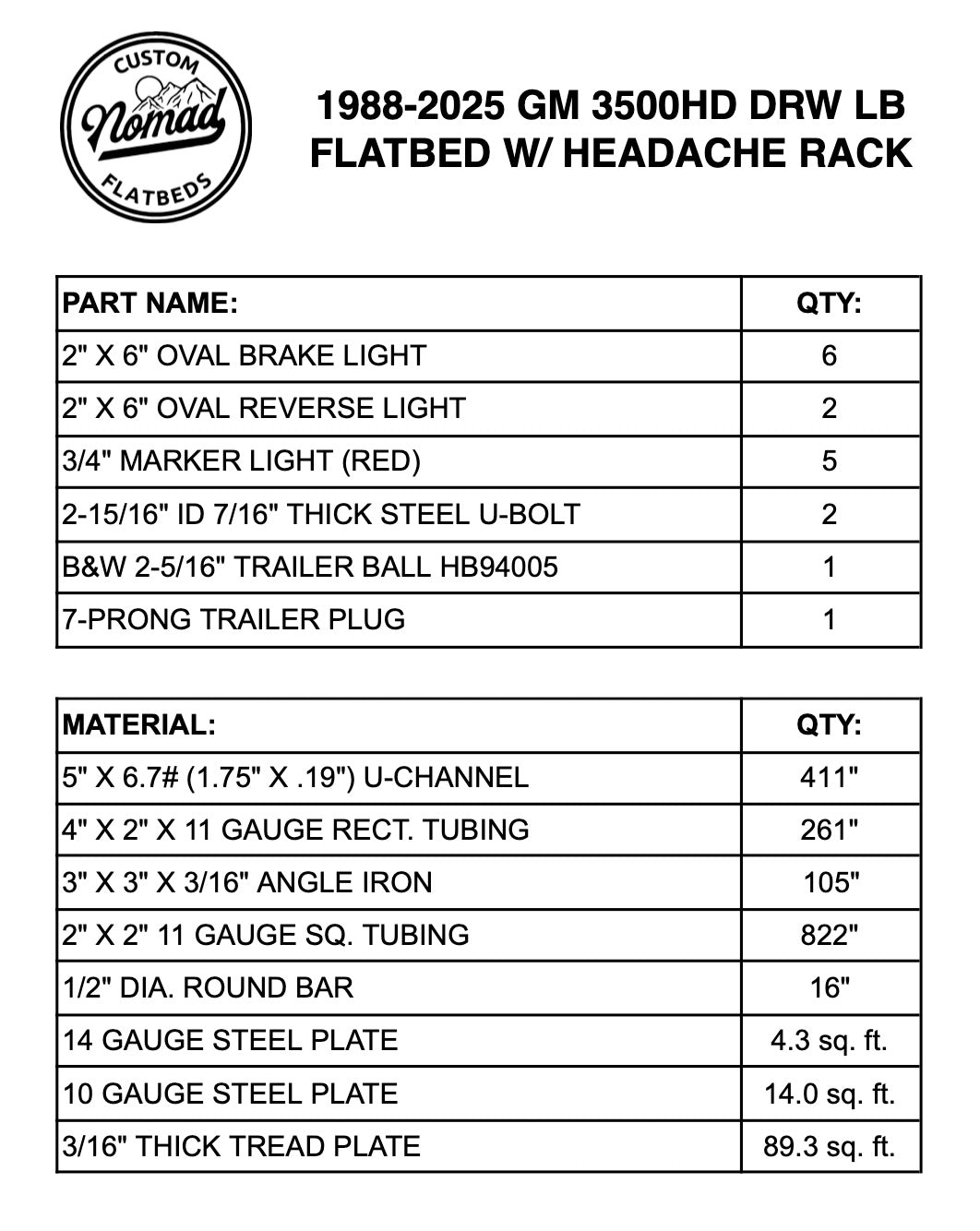 1988-2025 GM 3500 Flatbed W/ Headache Rack