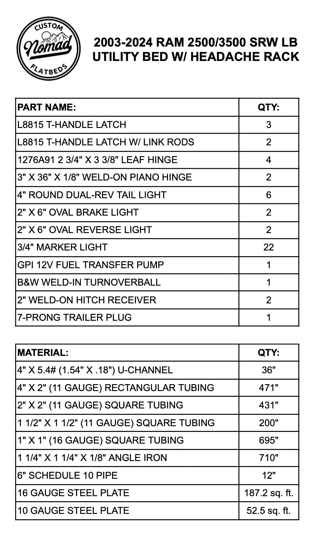 2003-2025 Ram 2500/3500 Utility Bed W/ Headache Rack