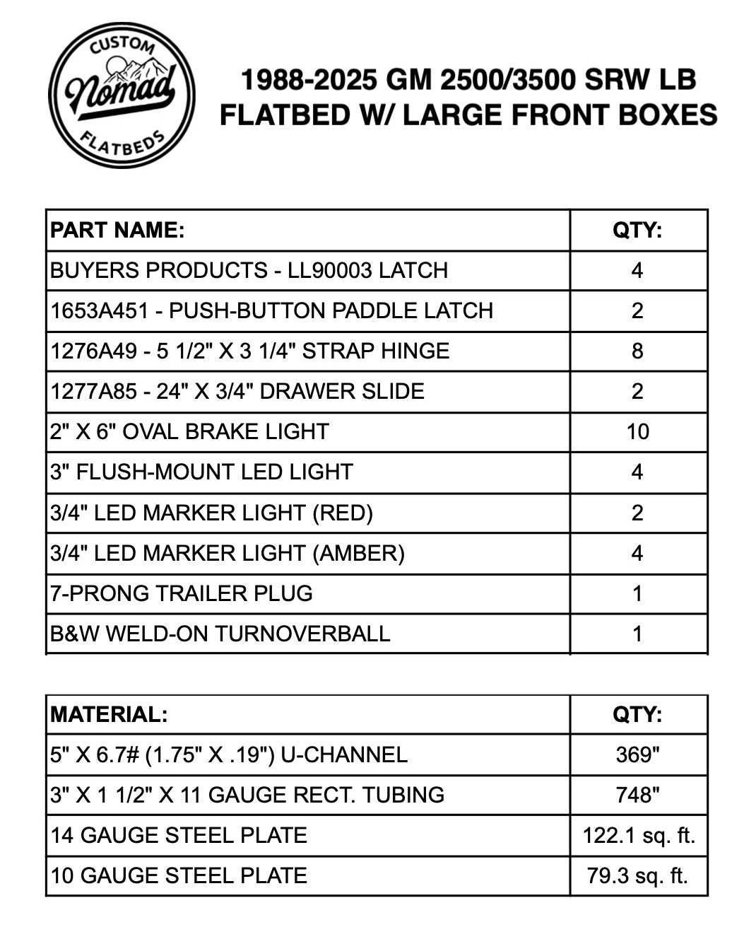 1988-2025 GM 2500/3500 Flatbed W/ Large Front Boxes