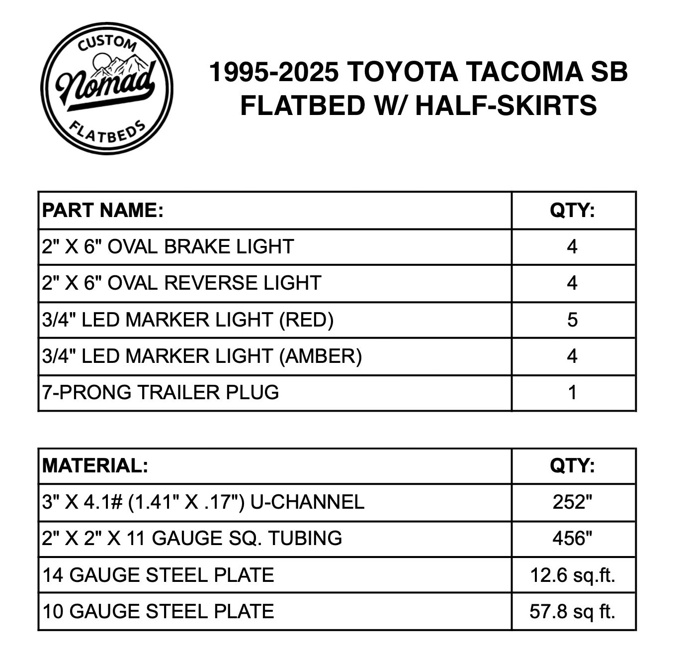 1995-2025 Toyota Tacoma Flatbed W/ Half-Skirts
