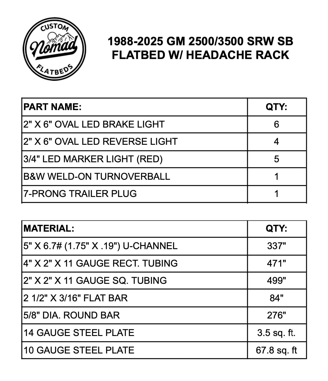 1988-2025 GM 2500/3500 Flatbed W/ Headache Rack