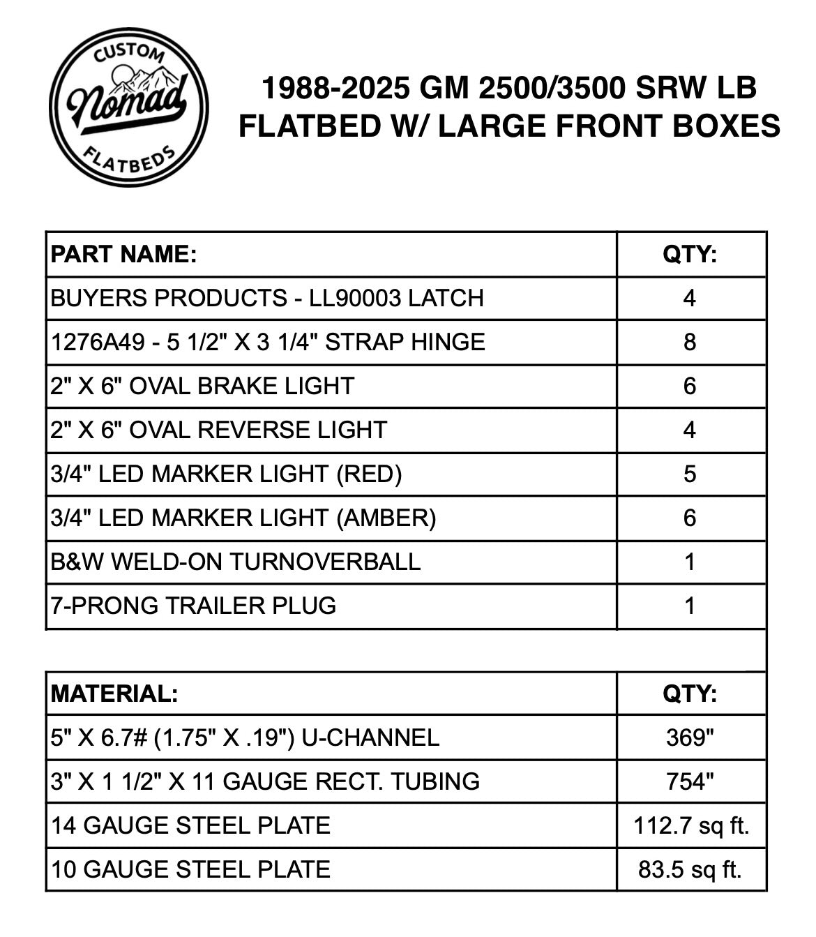 GM 2500/3500 Flatbed W/ Large Front Boxes