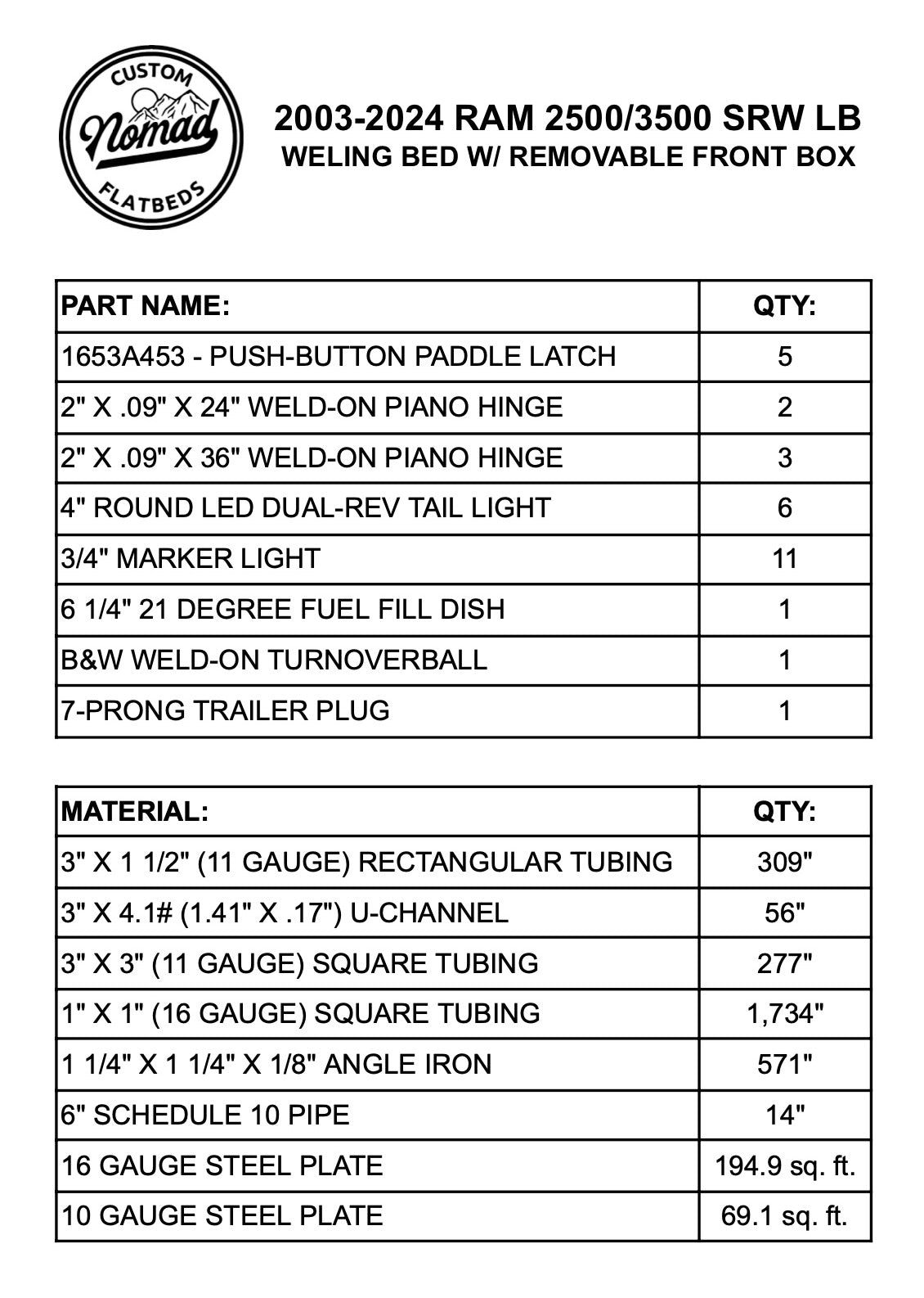 2003-2025 Ram 2500/3500 Welding Bed W/ Removable Front Box