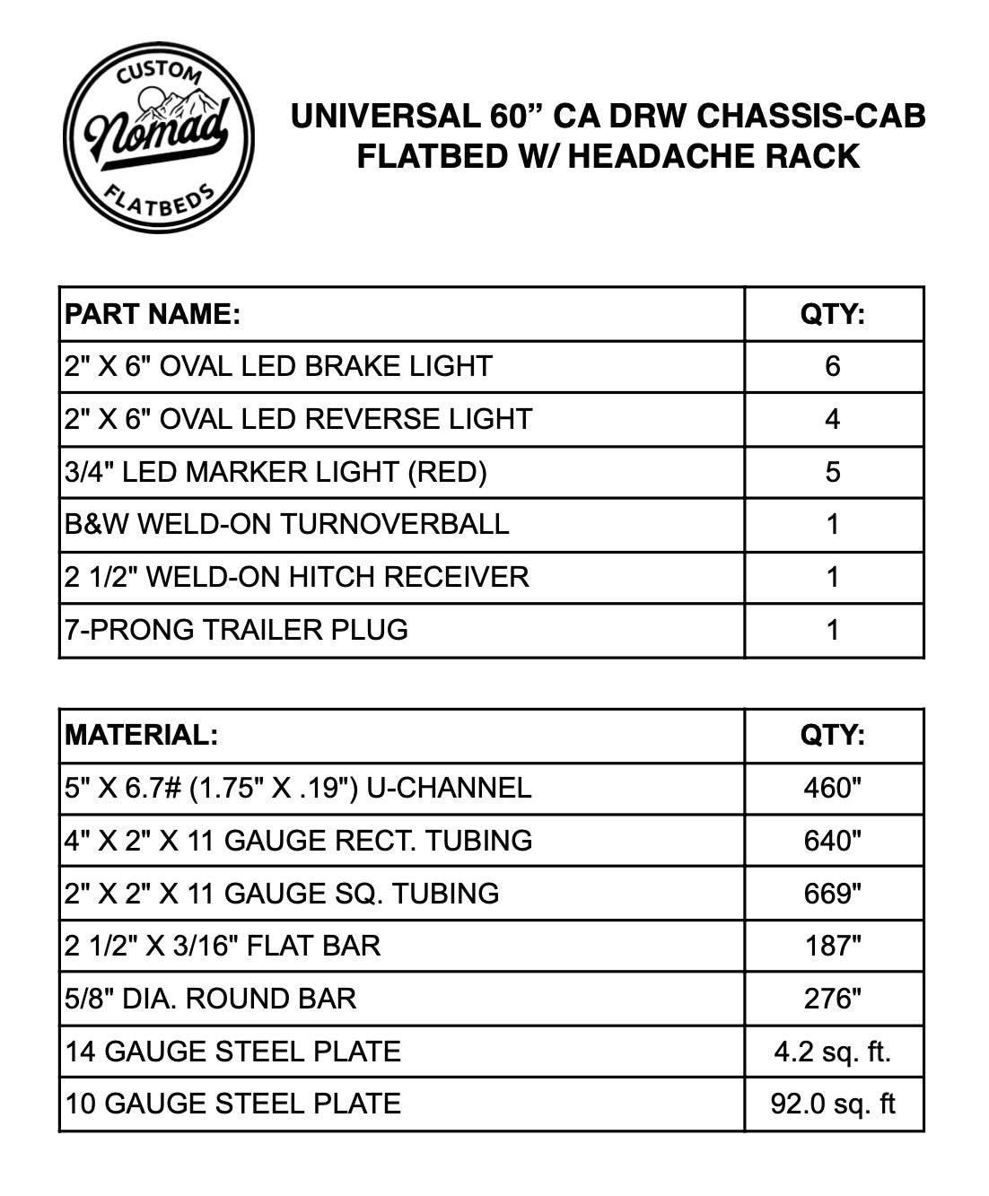 UNIVERSAL 60"CA Chassis-Cab 3500/5500 Flatbed W/ Headache Rack