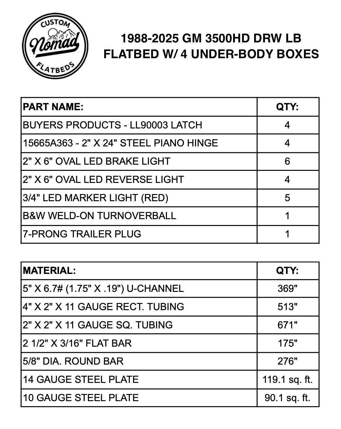 1988-2025 GM 3500 Flatbed W/ 4 Under-Body Boxes
