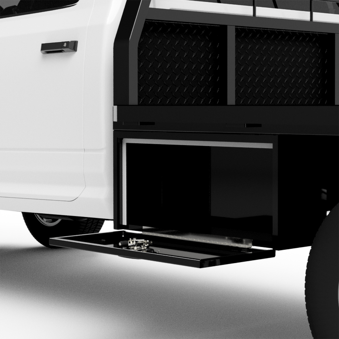 UNIVERSAL 60"CA Chassis-Cab 3500 Flatbed W/ 2 Under-Body Boxes