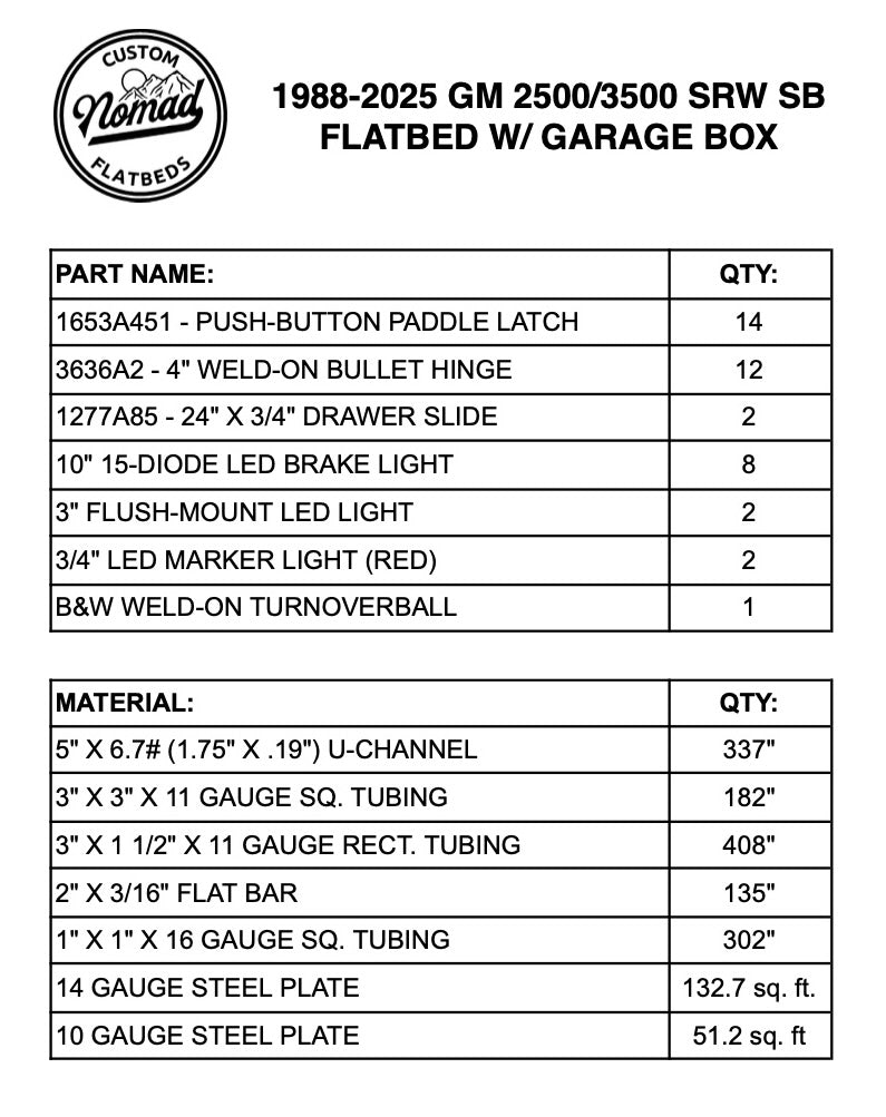 1988-2025 GM 2500/3500 Flatbed W/ Garage Boxes