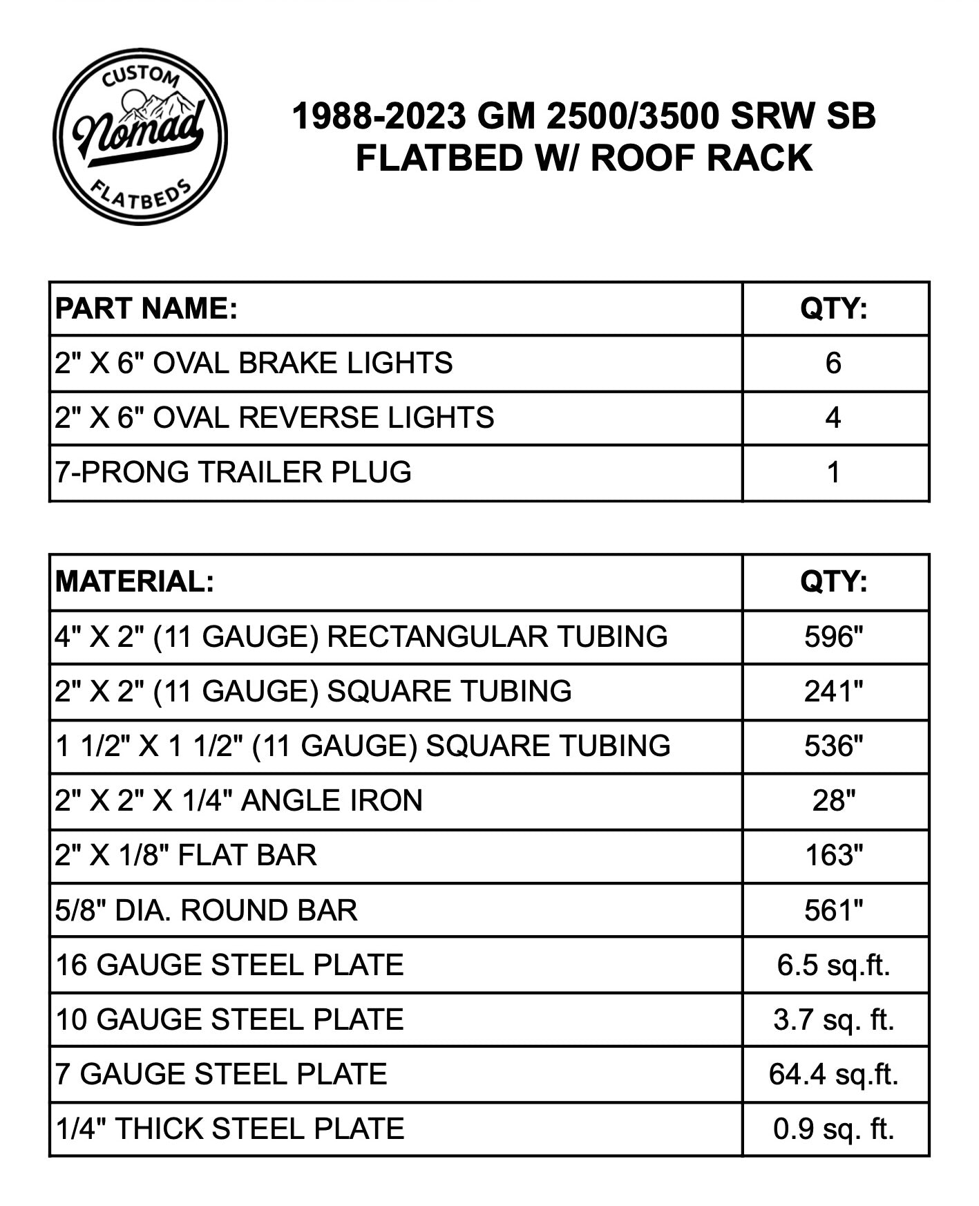 1988-2024 GM 2500/3500 Flatbed W/ Roof Rack