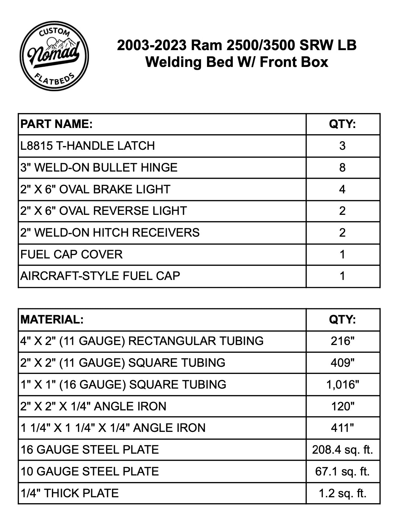 2003-2024 Ram 2500 Welding Bed W/ Front Box