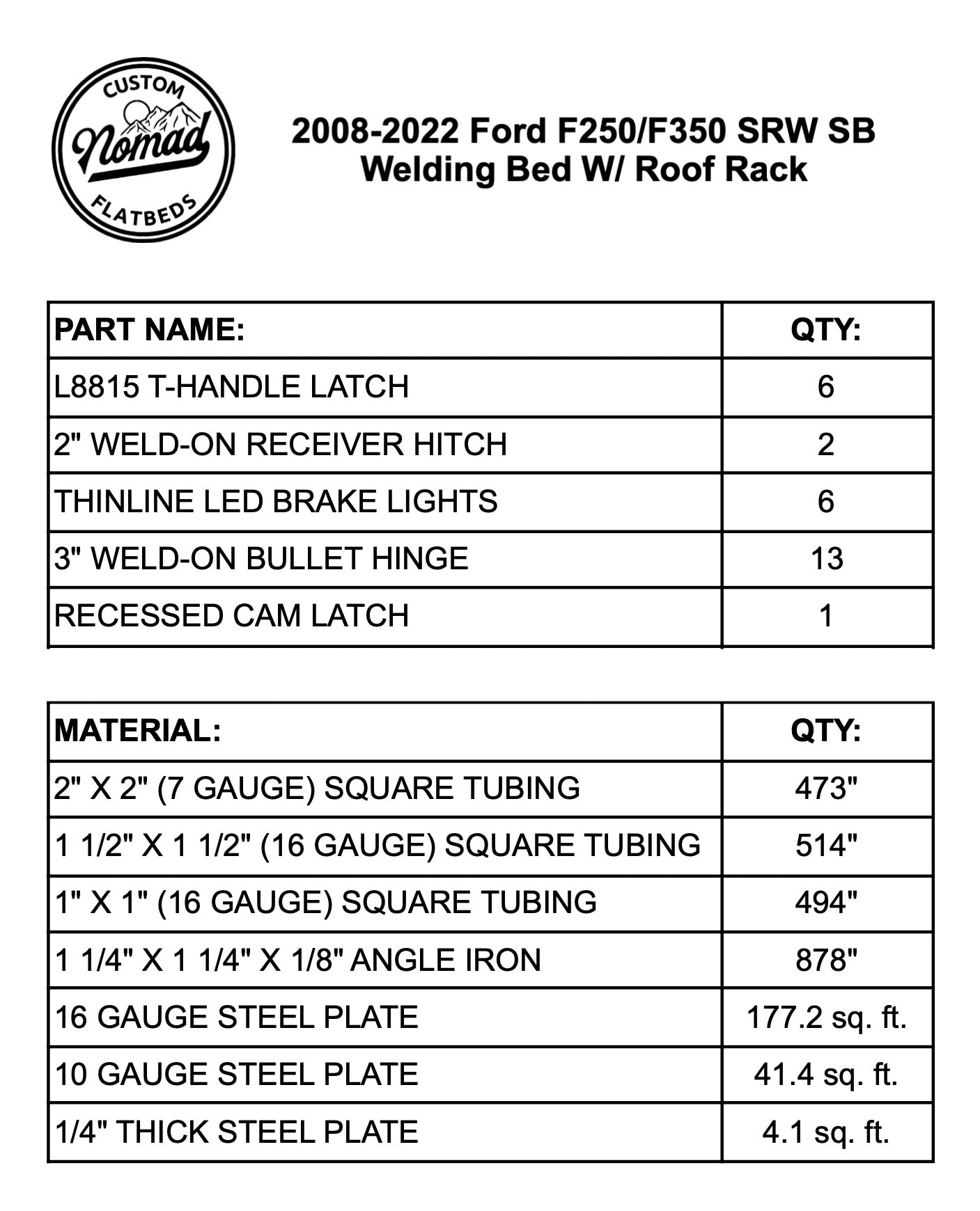 1999-2024 Ford F-250/F-350 Welding Bed W/ Canadian Box