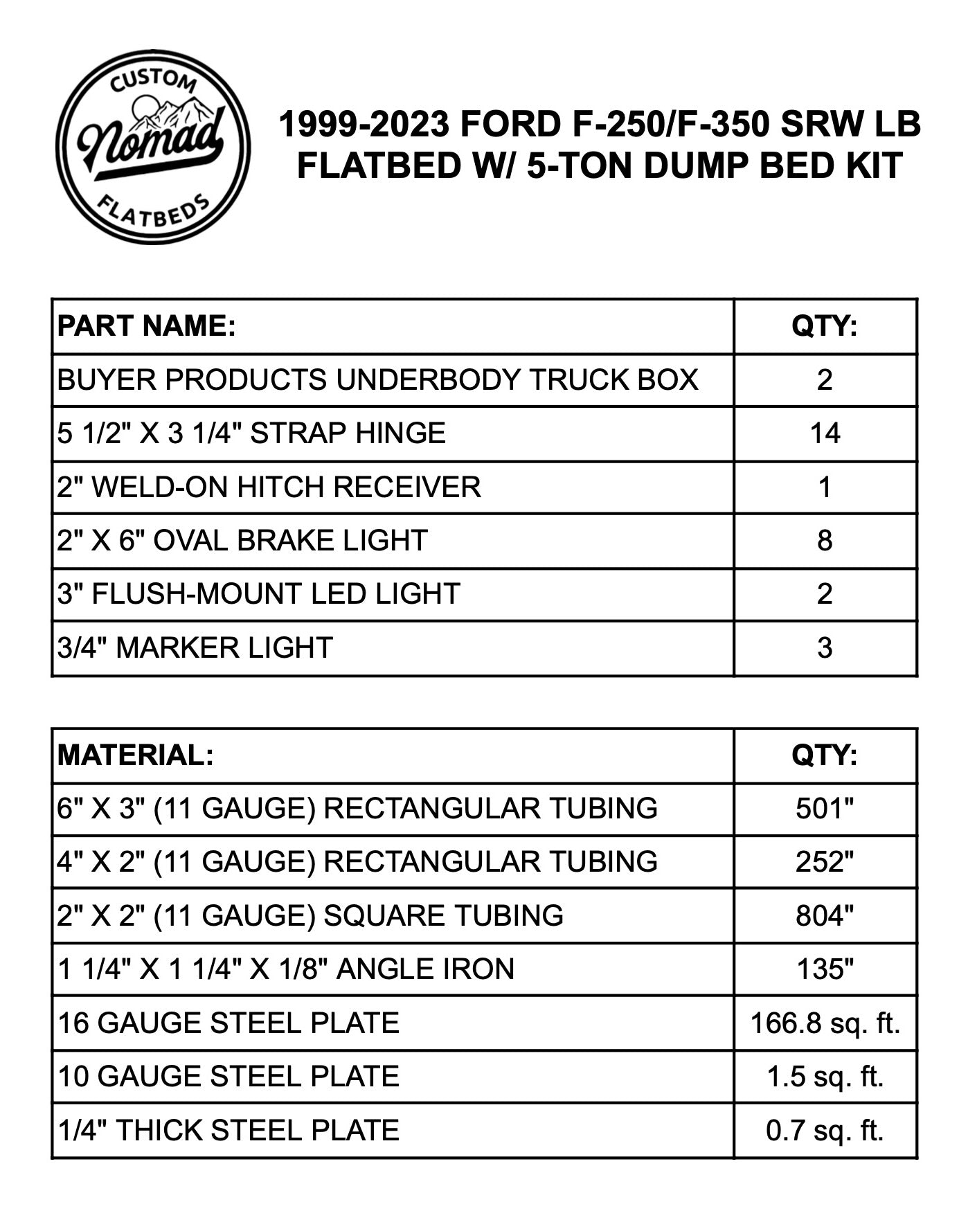 1999-2024 Ford F-250/F-350 Flatbed W/ 5-Ton Dump Bed Kit