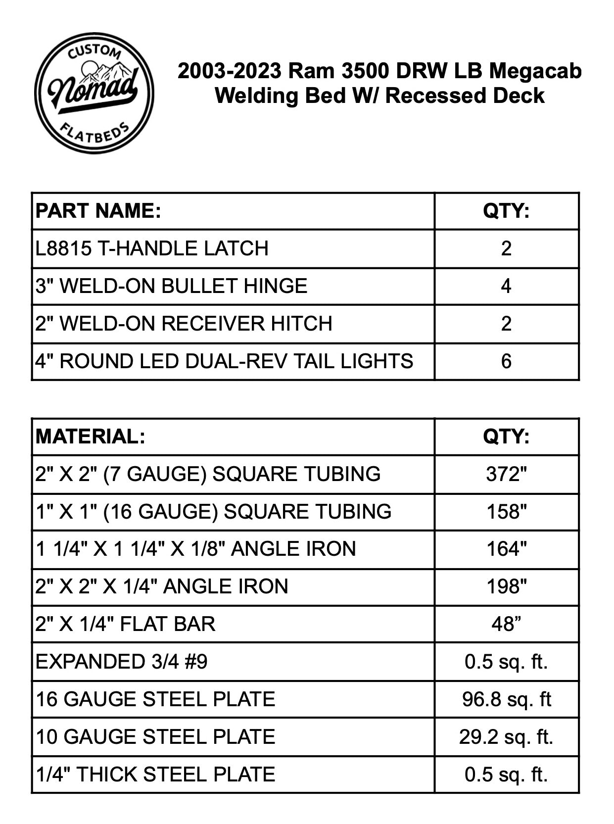 2003-2024 Ram 3500 Welding Bed W/ Recessed Deck