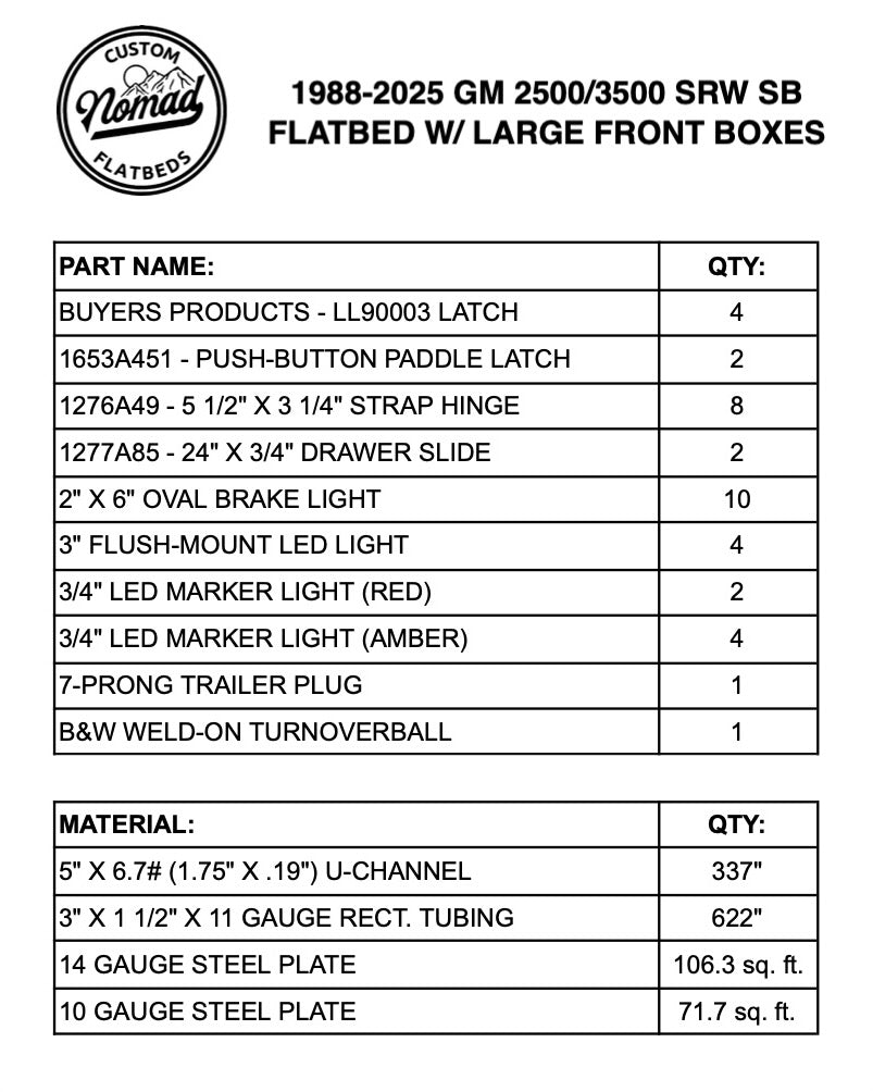 1988-2025 GM 2500/3500 Flatbed W/ Large Front Boxes