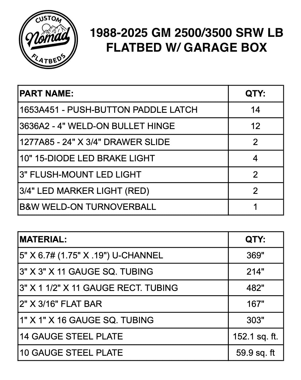 1988-2025 GM 2500/3500 Flatbed W/ Garage Box
