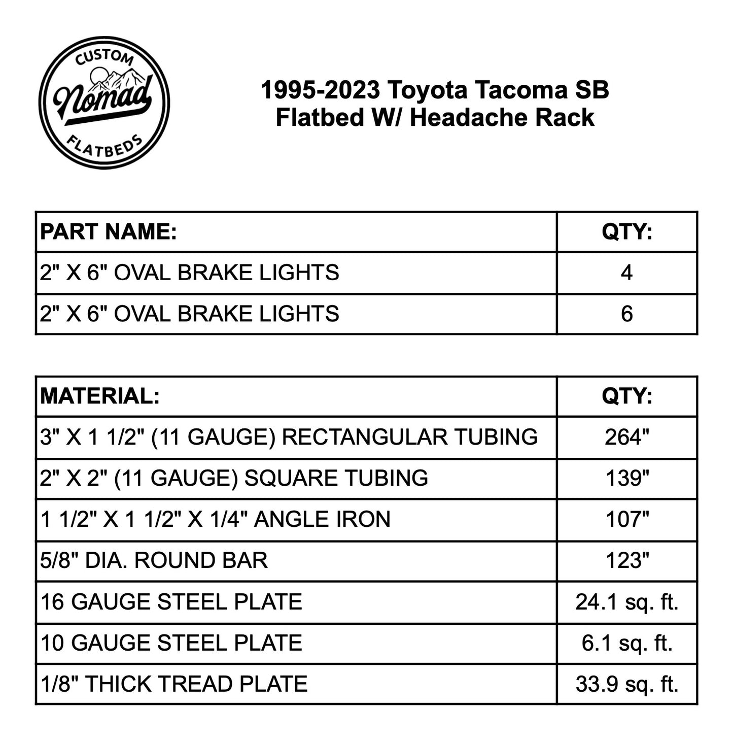 1995-2024 Toyota Tacoma Flatbed W/ Headache Rack