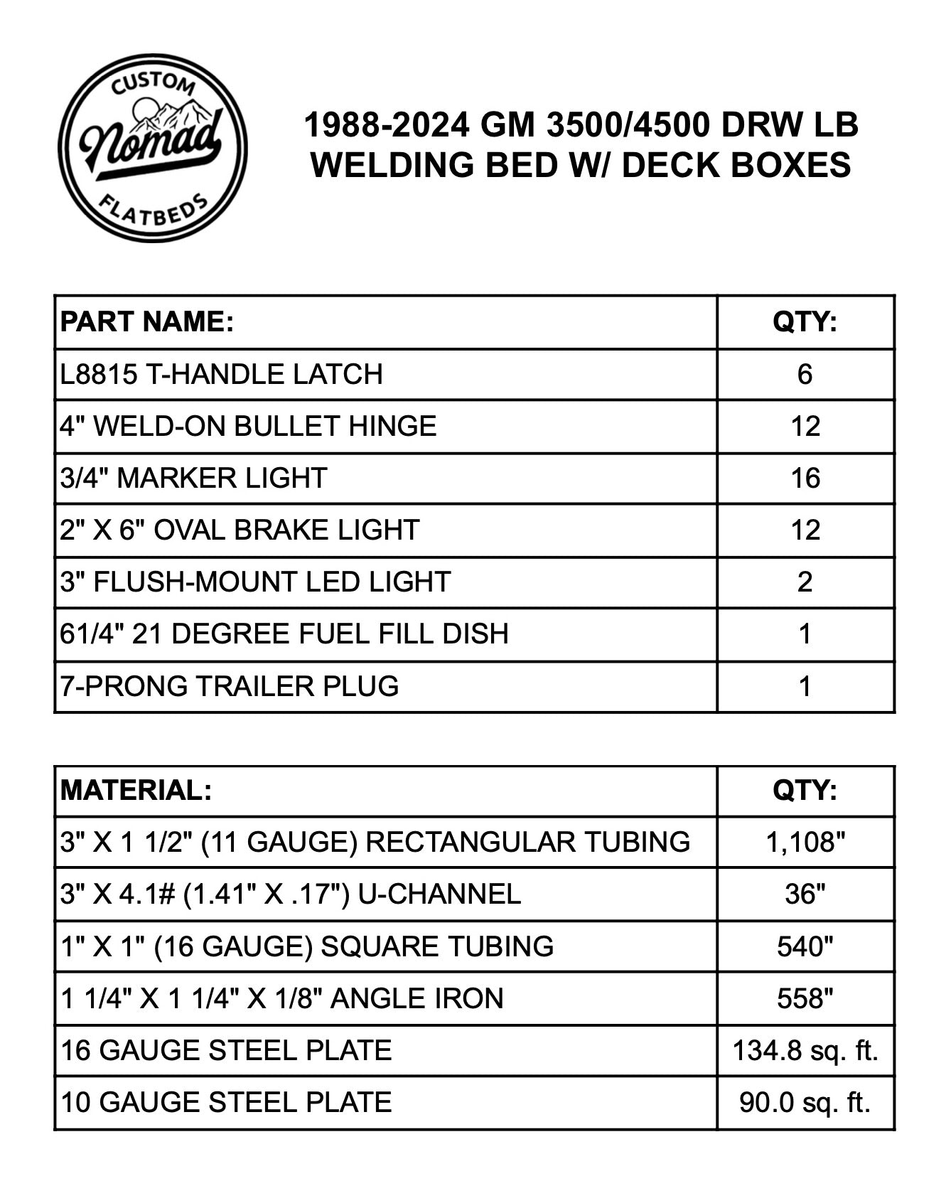 1988-2024 GM 3500/4500 Welding Bed W/ Deck Boxes