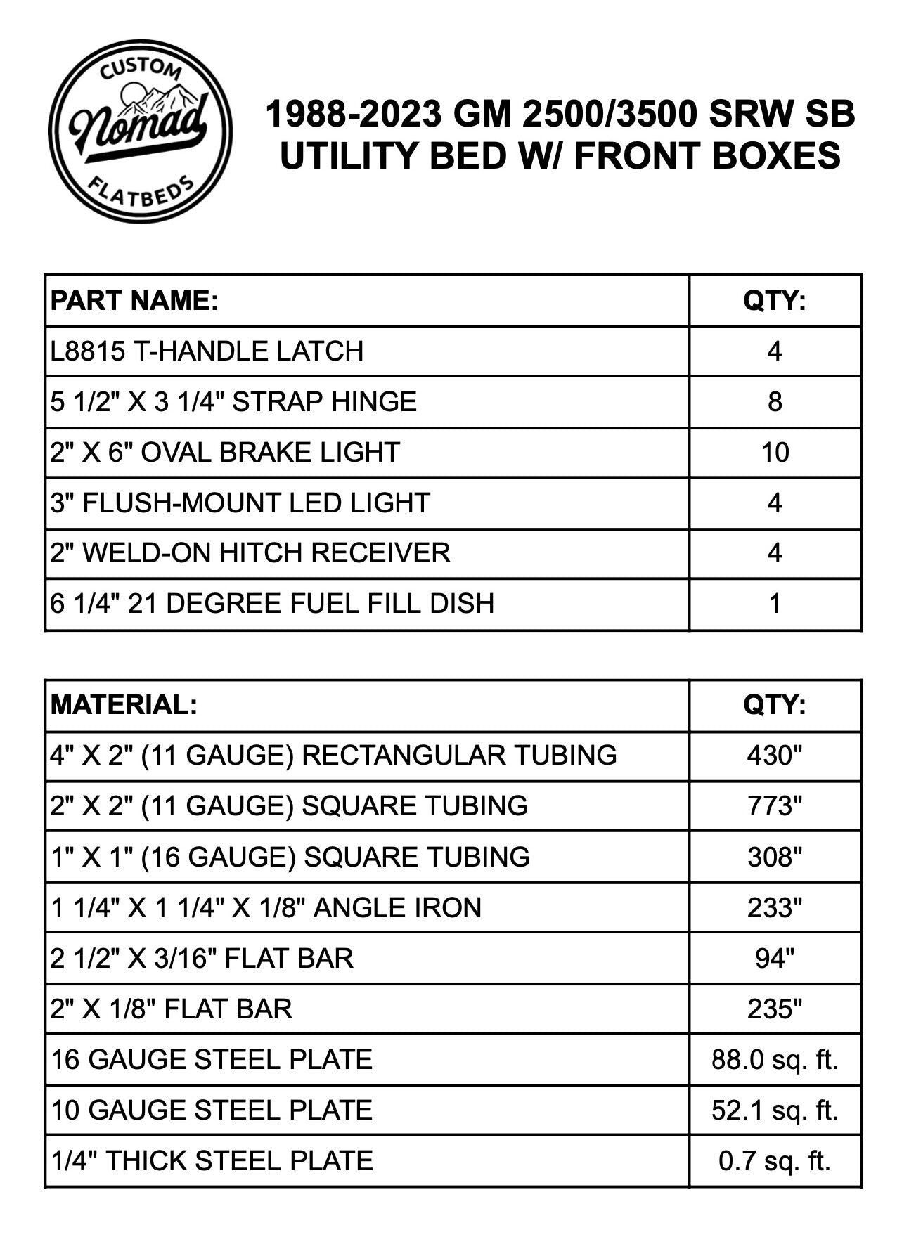 1988-2024 GM 2500/3500 Utility Bed W/ Front Boxes