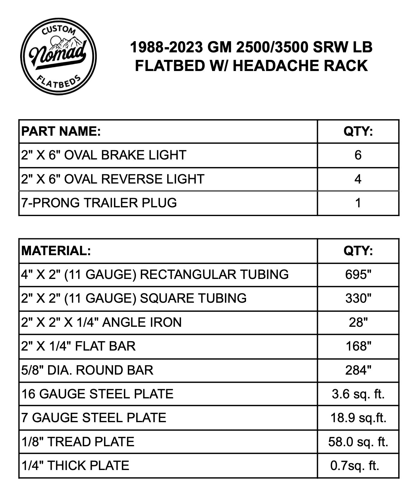 1988-2024 GM 2500/3500 LB Flatbed W/ Headache Rack