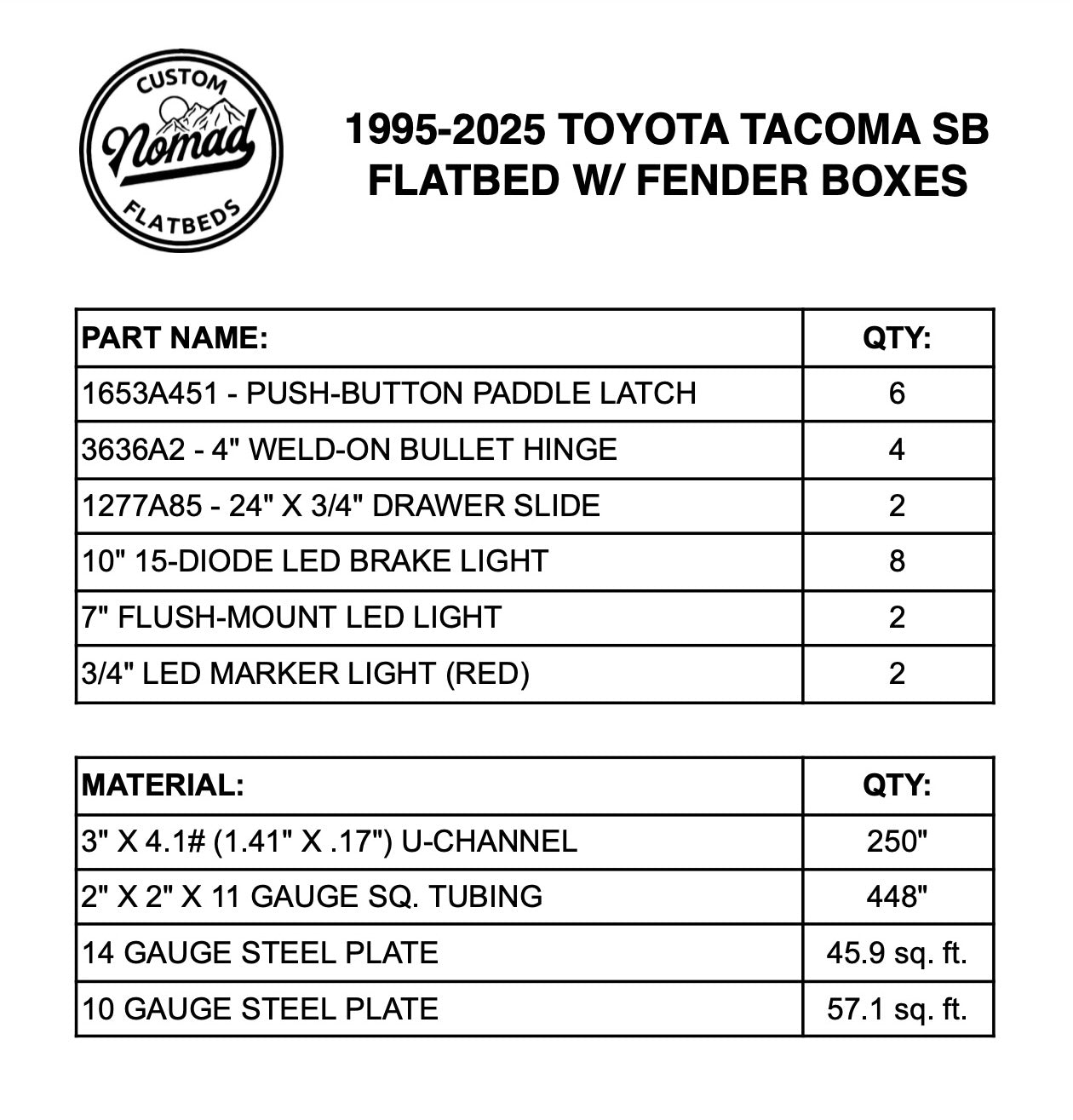 1995-2025 Toyota Tacoma Flatbed W/ Fender Boxes