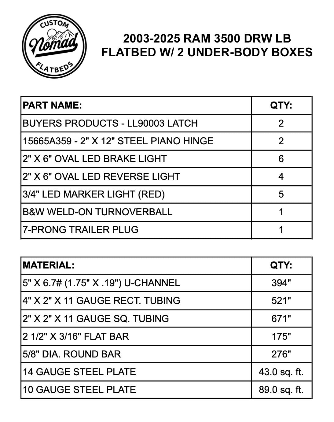 2003-2025 Ram 3500 Flatbed W/ 2 Under-Body Boxes