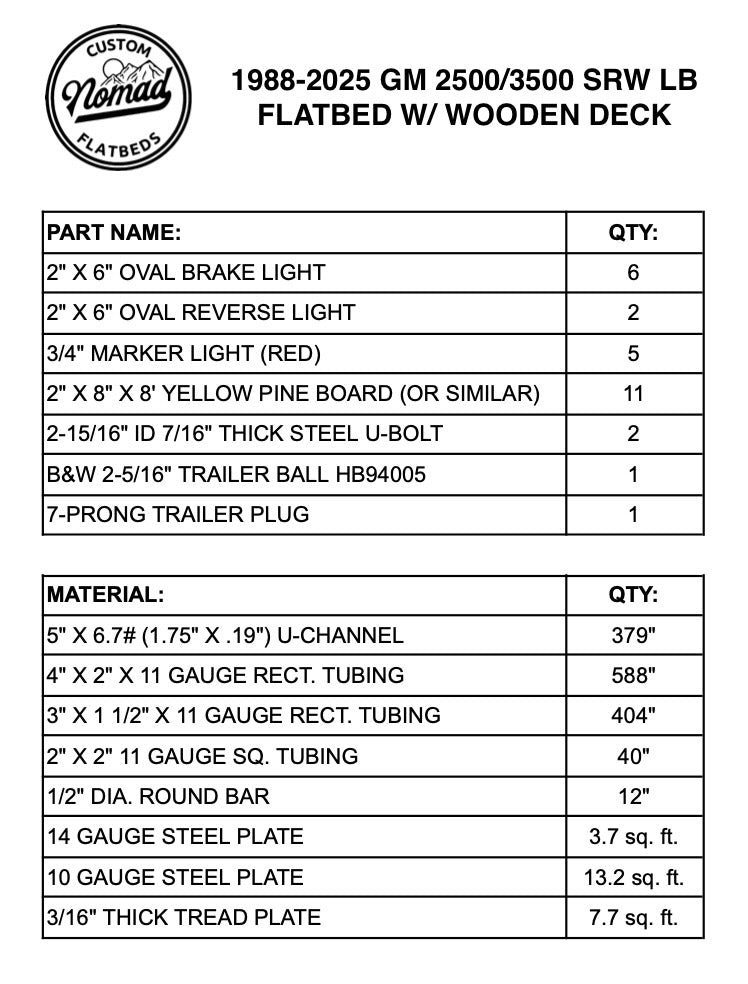 1988-2025 GM 2500/3500 Flatbed W/ Wooden Deck