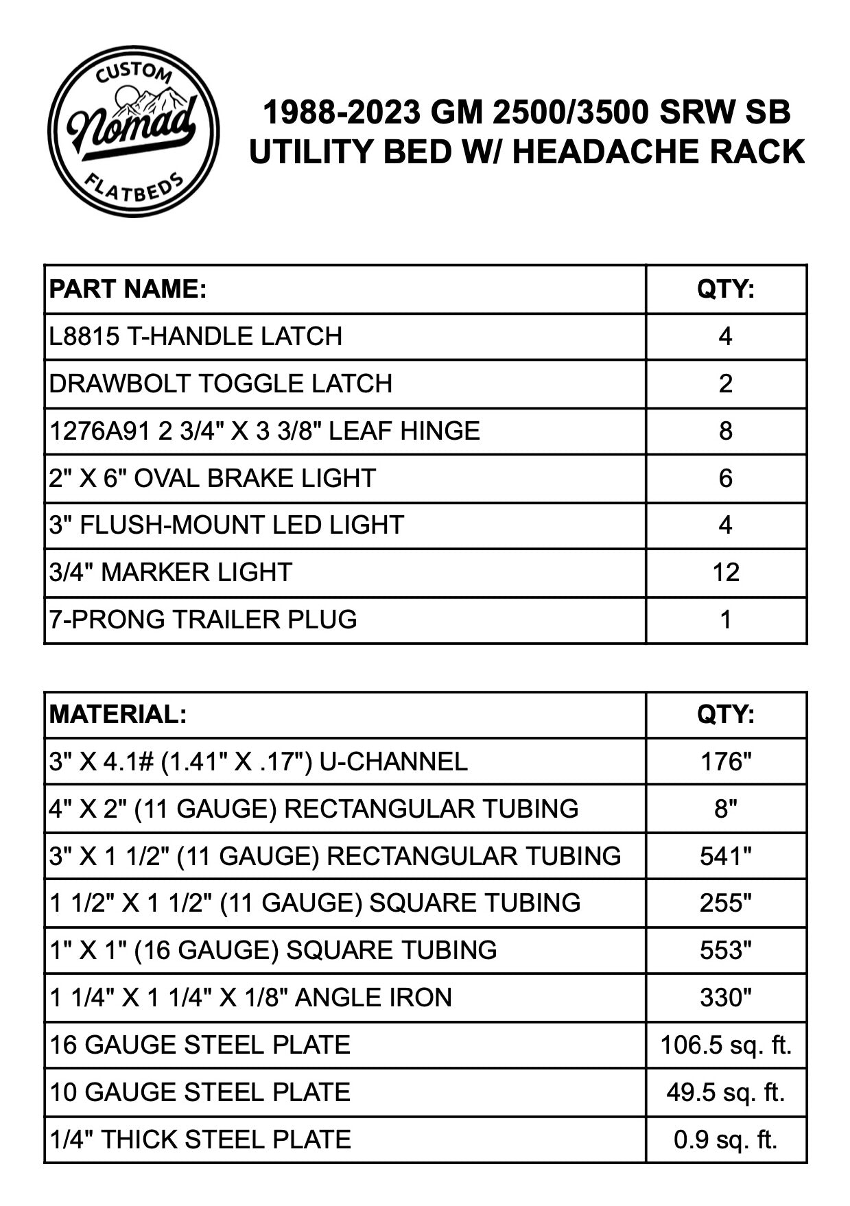 1988-2024 GM 2500/3500 Utility Bed W/ Headache Rack