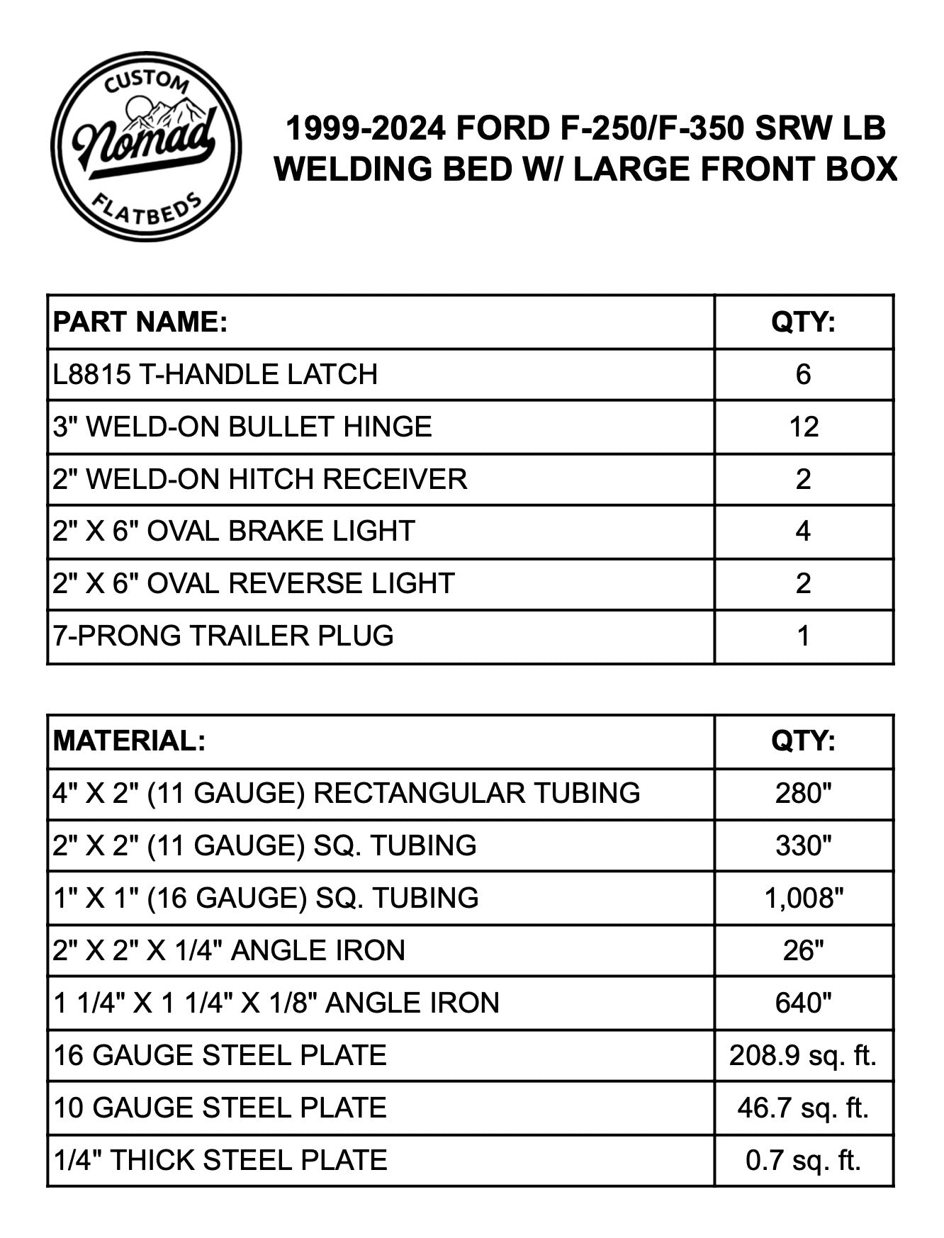 1999-2024 Ford F-250/F-350 Welding Bed W/ Large Front Boxes