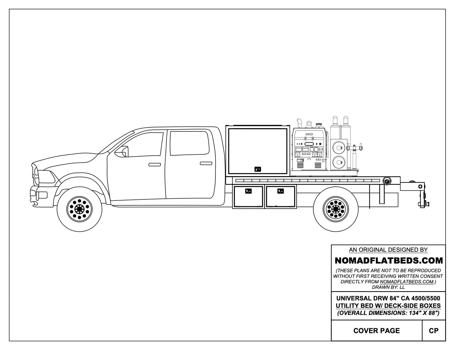 UNIVERSAL 84"CA Chassis-Cab 4500/5500 Welding Bed W/ Front Cabinet