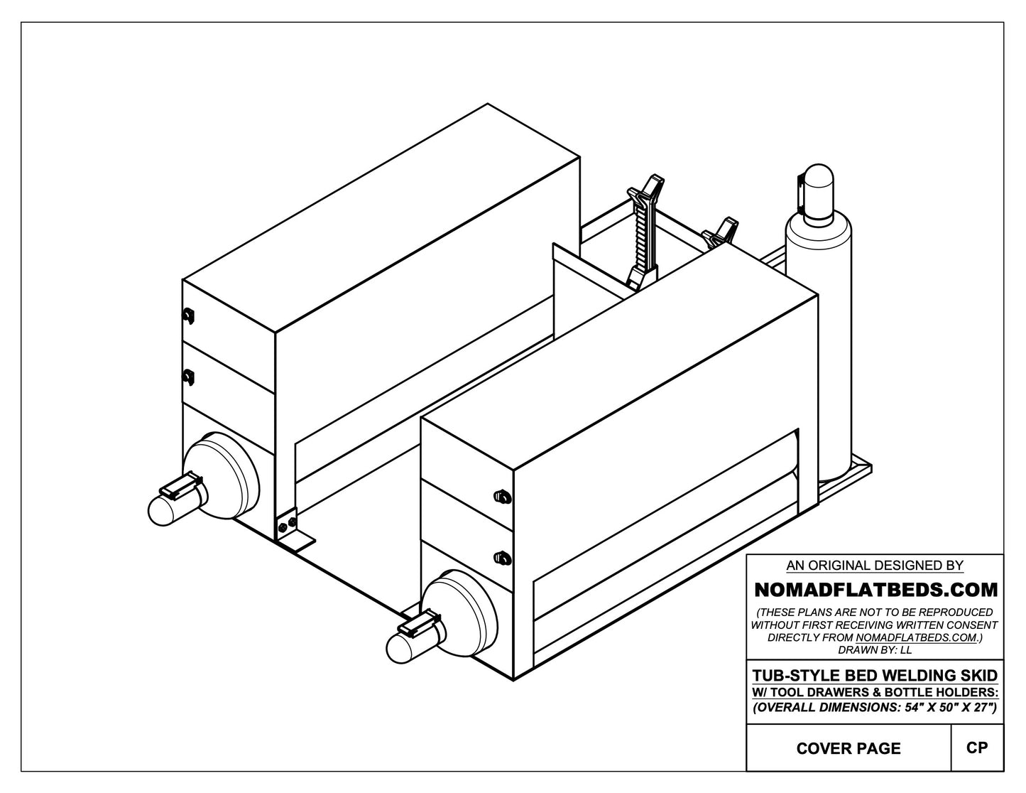 54" X 50" Truck Bed Welding Skid W/ Tool Drawers