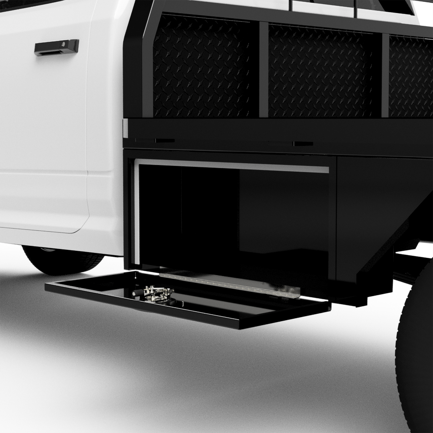 UNIVERSAL 60"CA Chassis-Cab 3500 Flatbed W/ 4 Under-Body Boxes
