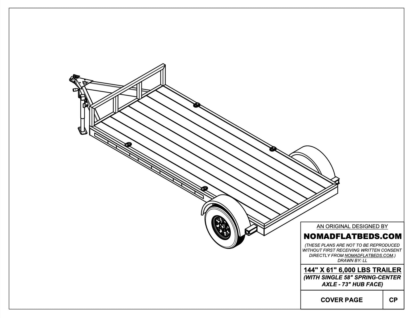 Utility Trailer 12' Long  W/ Single 6,000 LBS 58"/73" Axle