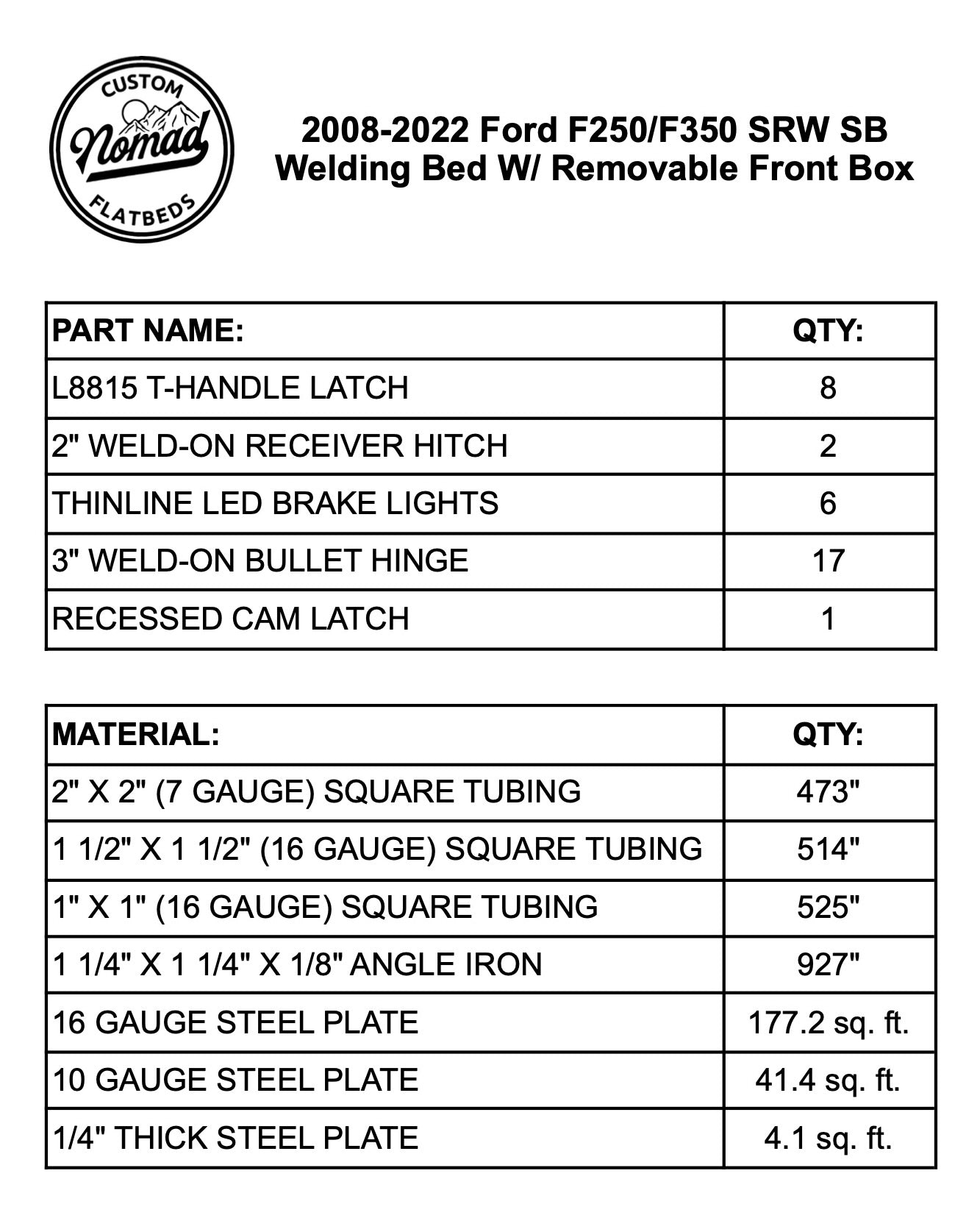 1999-2024 Ford F-250/F-350 Welding Bed W/ Removable Front Box